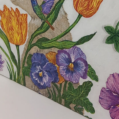 Azulejo conejo con pájaro en la cabeza