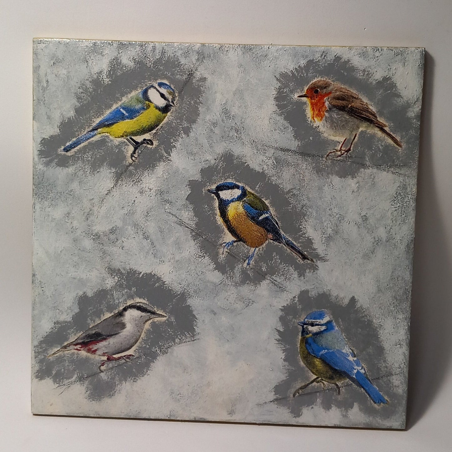 Azulejo pájaros en grisalla