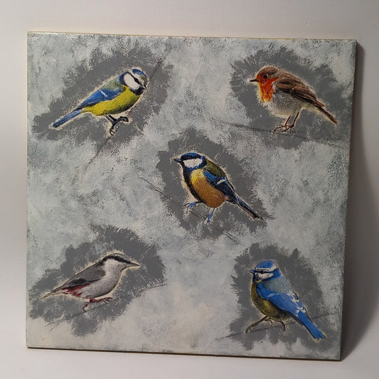 Azulejo pájaros en grisalla